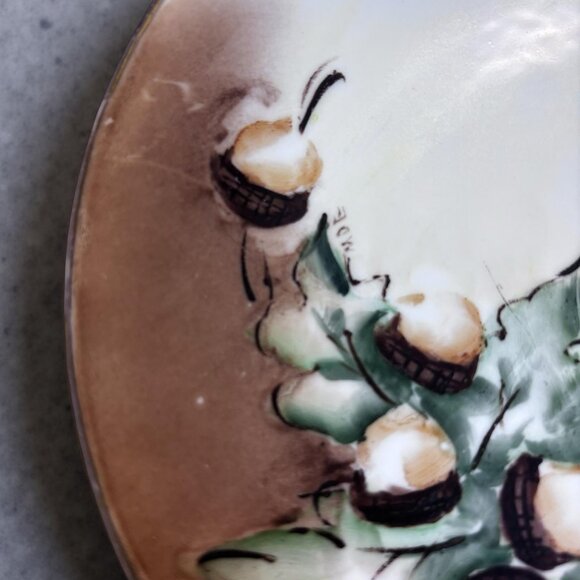 Antique Limoges Hand-Painted Cabinet Plate, Acorns & Oak Leaves, Signed c. 1900 - Picture 5 of 9